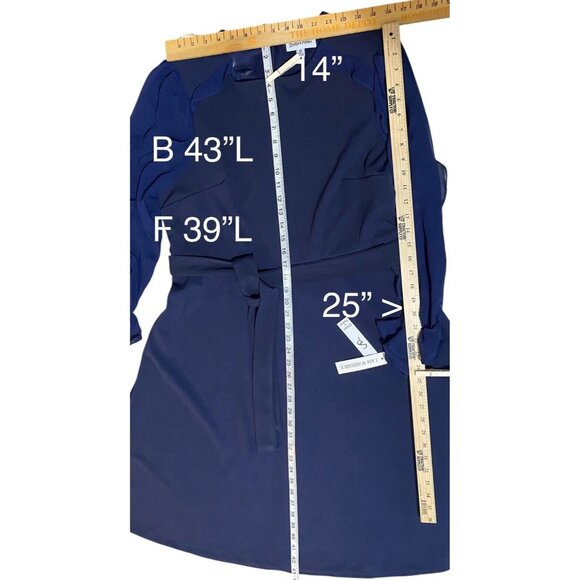 Shelby & Palmer Dress 16 Womens Midi Navy Long Sheer Sleeves Belted Ruffle - Picture 5 of 15